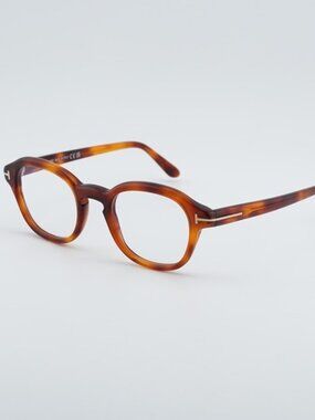 Tom Ford FT5871-B 053 Eyeglasses Havana 49mm Round Frame, Blue Light Block